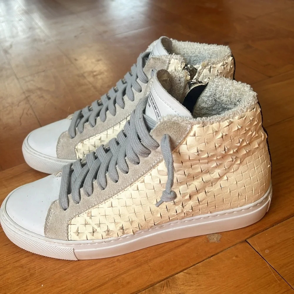 P448 Women's Cream and Grey Preforated High Top Trainers Size 36 US 6-6.5 - Picture 2 of 9